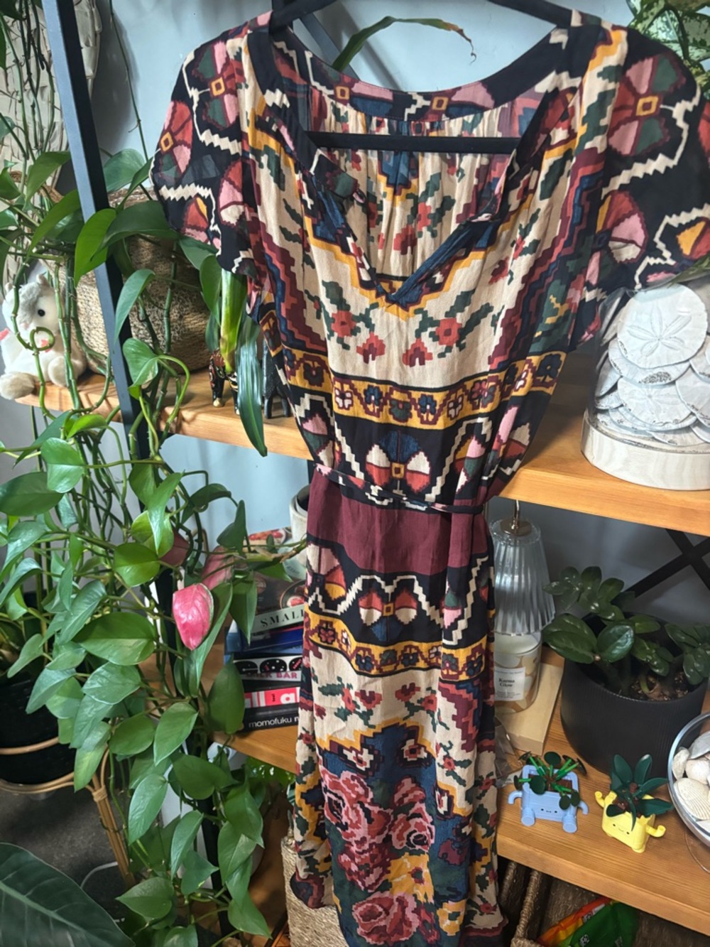 Anthropologie Akemi + Kin Chiffon Flowy Ikat Tribal Roses Dress | Small - Picture 4 of 5